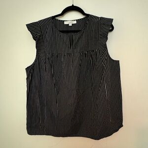 Loft black and white striped sleeveless top with sleeve cap details. Size XL